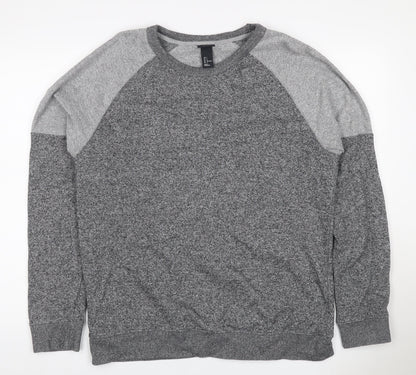 H&M Men’s Grey Marl L Pullover Crew Neck Cotton Blend Sweatshirt