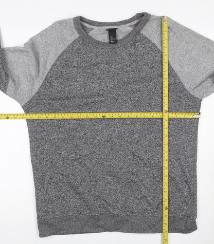 H&M Men’s Grey Marl L Pullover Crew Neck Cotton Blend Sweatshirt