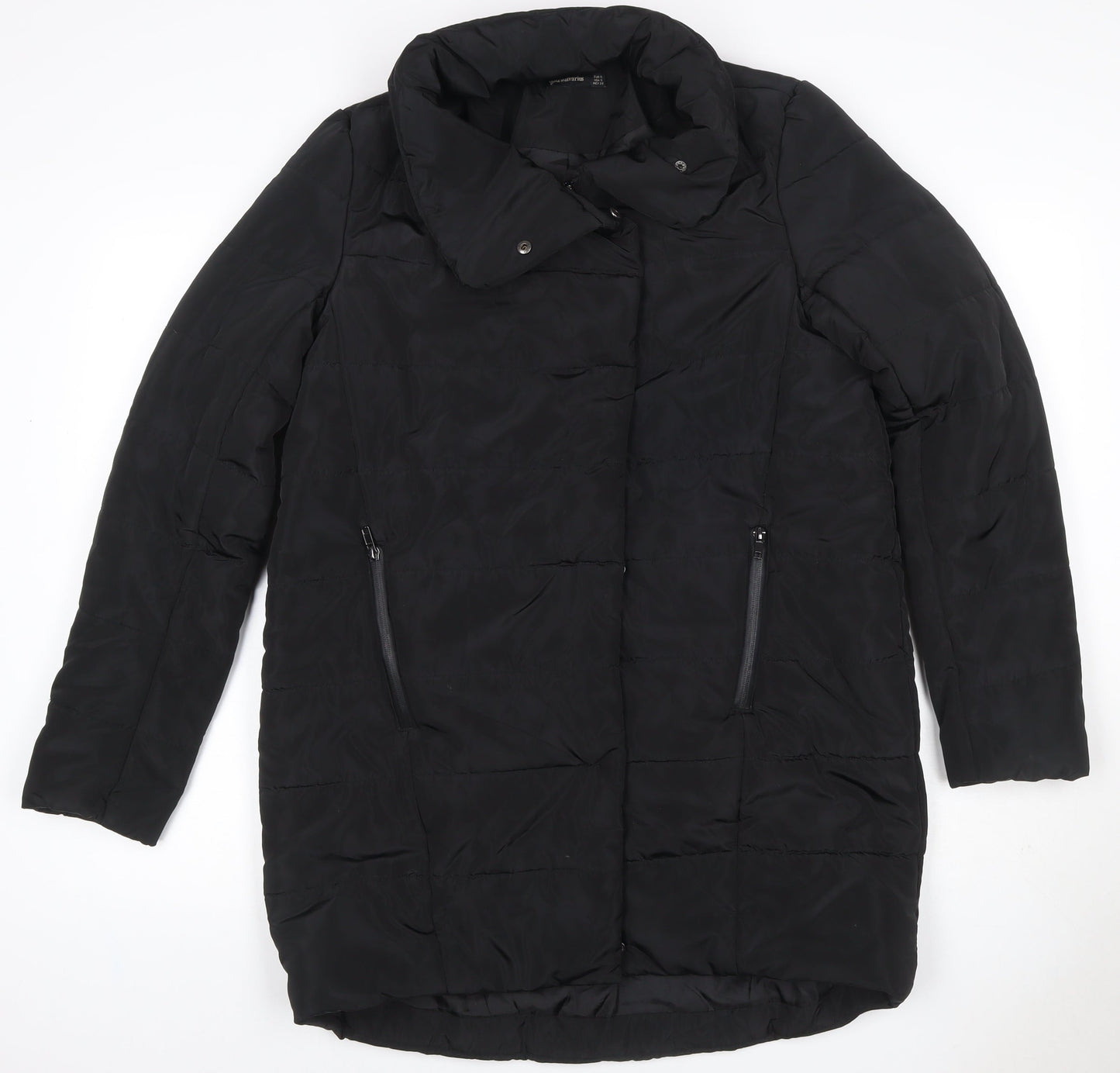 Stradivarius Women Black Size S Puffer Jacket Mid-Length Quilted