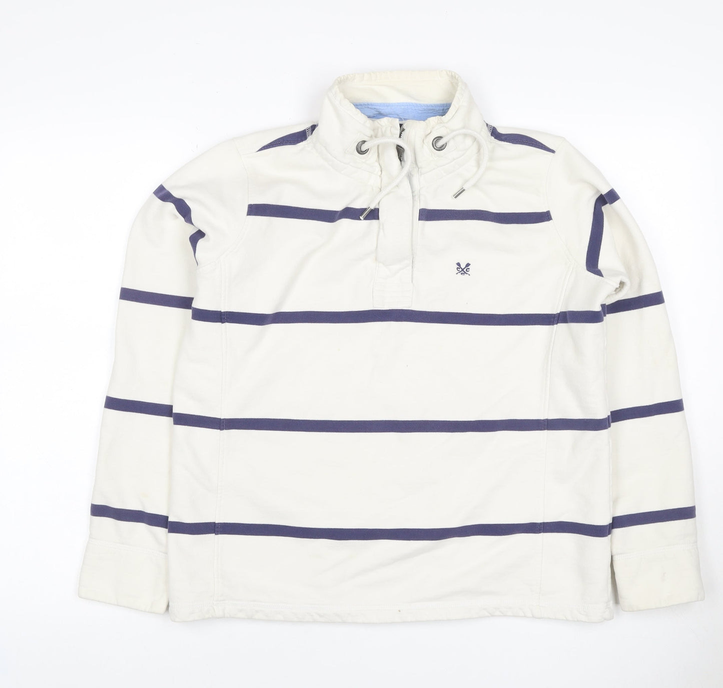 Crew Clothing Co Women Ivory Blue Stripe Size 12 1/4 Zip Henley Sweatshirt