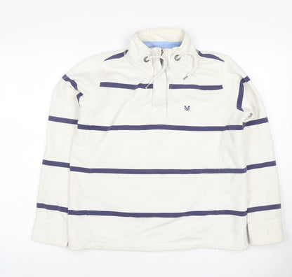 Crew Clothing Co Women Ivory Blue Stripe Size 12 1/4 Zip Henley Sweatshirt