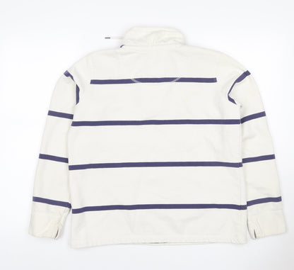 Crew Clothing Co Women Ivory Blue Stripe Size 12 1/4 Zip Henley Sweatshirt