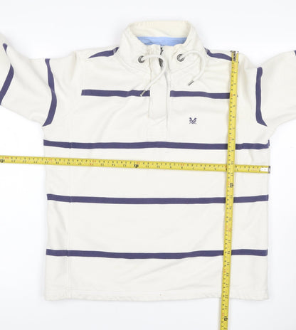 Crew Clothing Co Women Ivory Blue Stripe Size 12 1/4 Zip Henley Sweatshirt