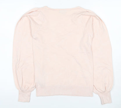 Oasis Women Pink S Square Neck Balloon Sleeve Viscose Knit Jumper