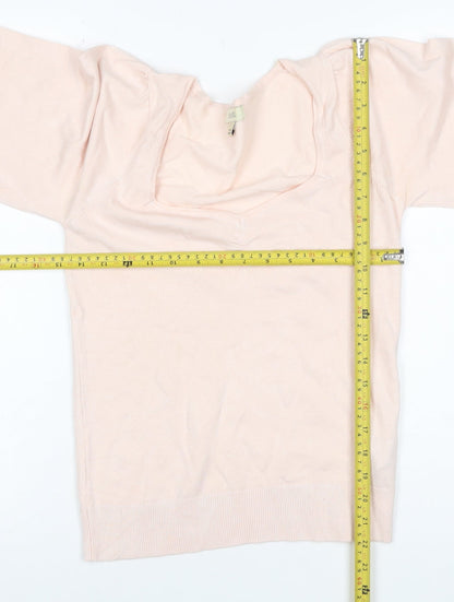 Oasis Women Pink S Square Neck Balloon Sleeve Viscose Knit Jumper