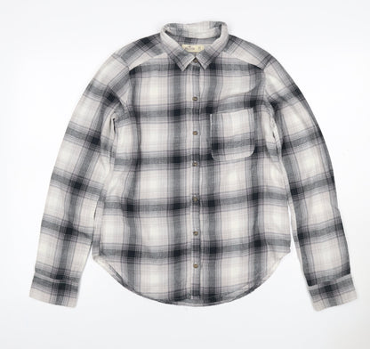 Hollister Men’s Grey Plaid Cotton Button-Up Shirt XS Long Sleeve