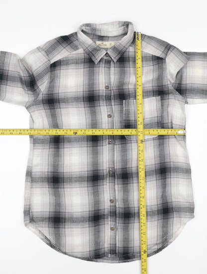 Hollister Men’s Grey Plaid Cotton Button-Up Shirt XS Long Sleeve