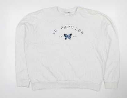 Topshop Women White UK 16 Pullover Sweatshirt Blue Butterfly Graphic