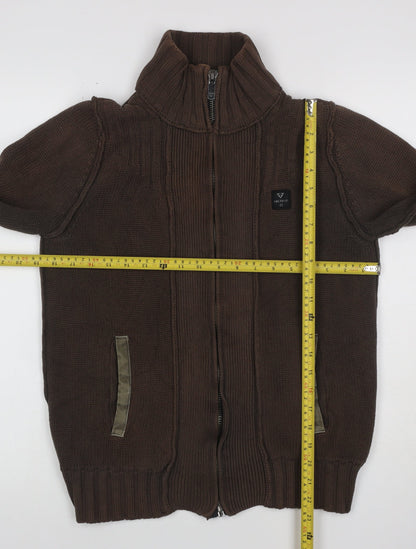 Firetrap Men's Brown S Full Zip High Neck Cotton Knit Jumper