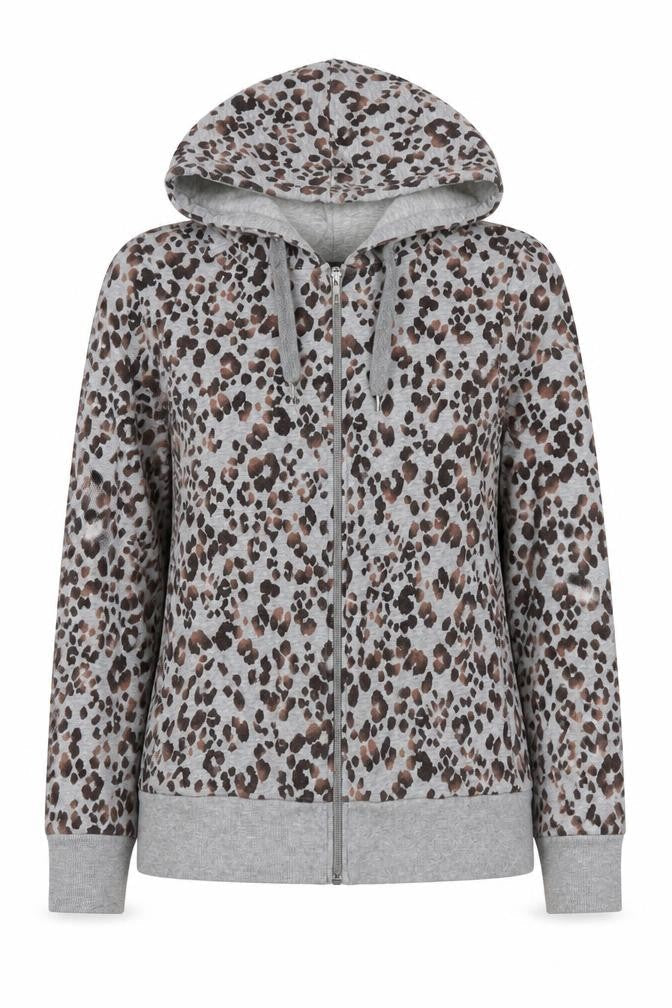 M&S Womens Grey Leopard Print Full Zip Hoodie UK 14