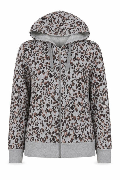 M&S Womens Grey Leopard Print Full Zip Hoodie UK 14