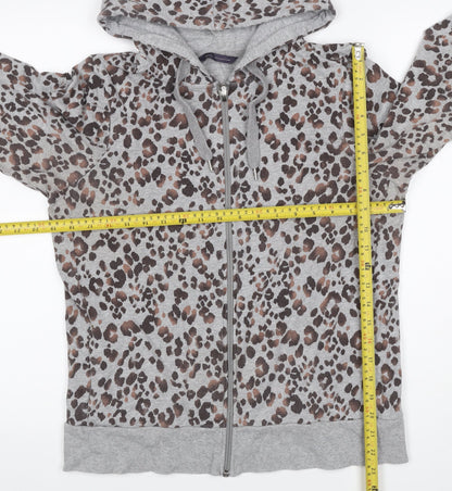 M&S Womens Grey Leopard Print Full Zip Hoodie UK 14