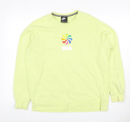 Nike Women Yellow M Pullover Sweatshirt Rainbow Logo Crew Neck