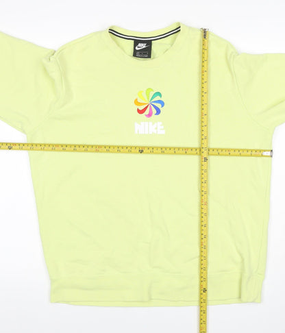 Nike Women Yellow M Pullover Sweatshirt Rainbow Logo Crew Neck