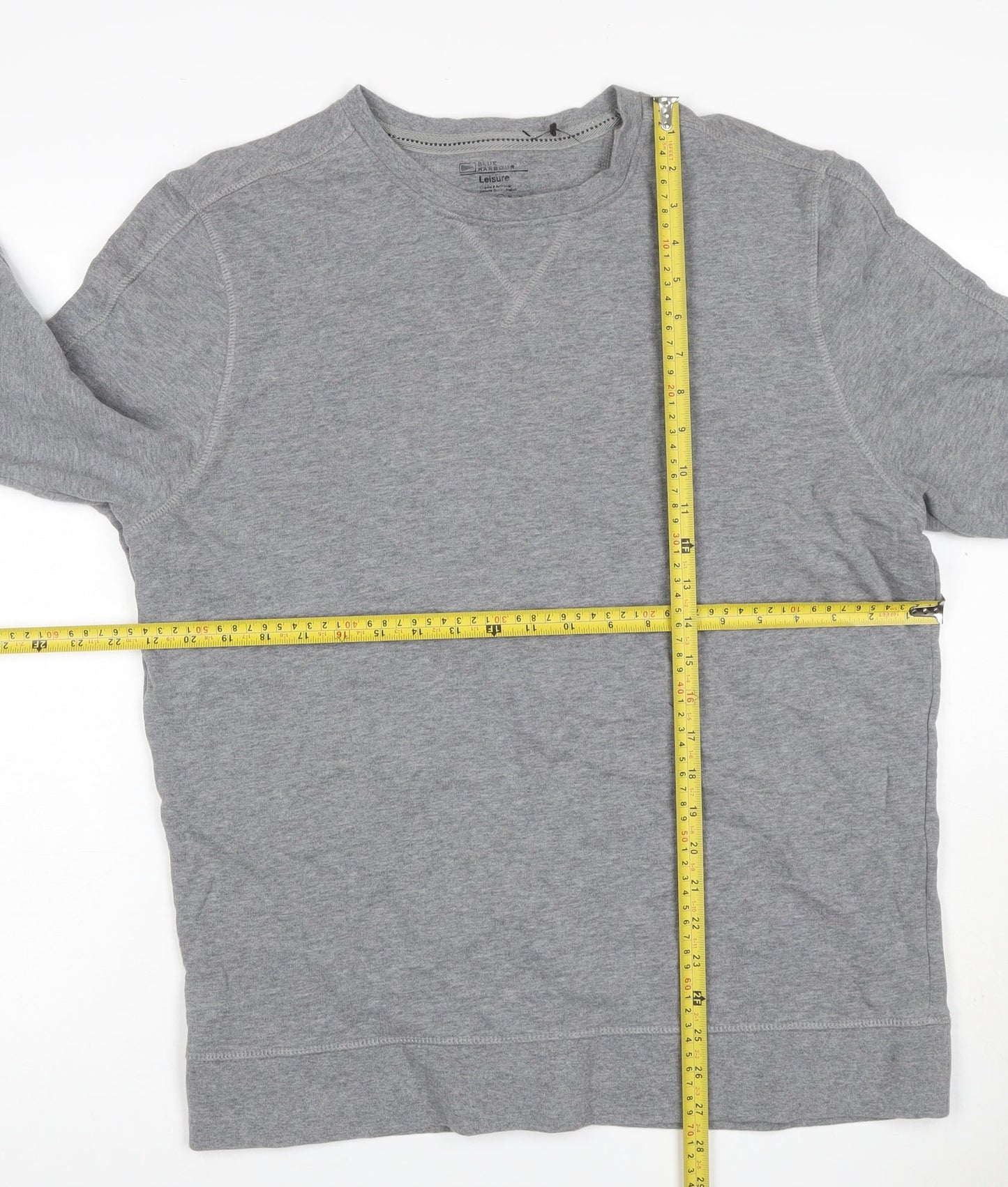 Blue Harbour Men Grey L Crew Neck Pullover Cotton Sweatshirt