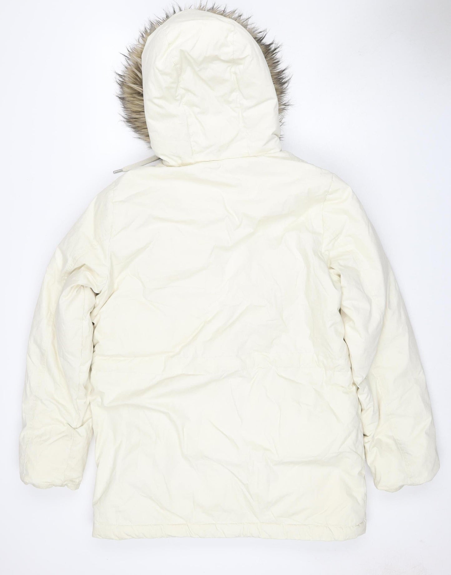Jack Wills Women's White UK 12 Fur Trim Hooded Parka Coat