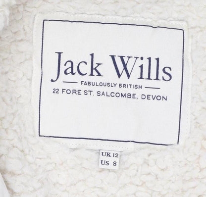 Jack Wills Women's White UK 12 Fur Trim Hooded Parka Coat