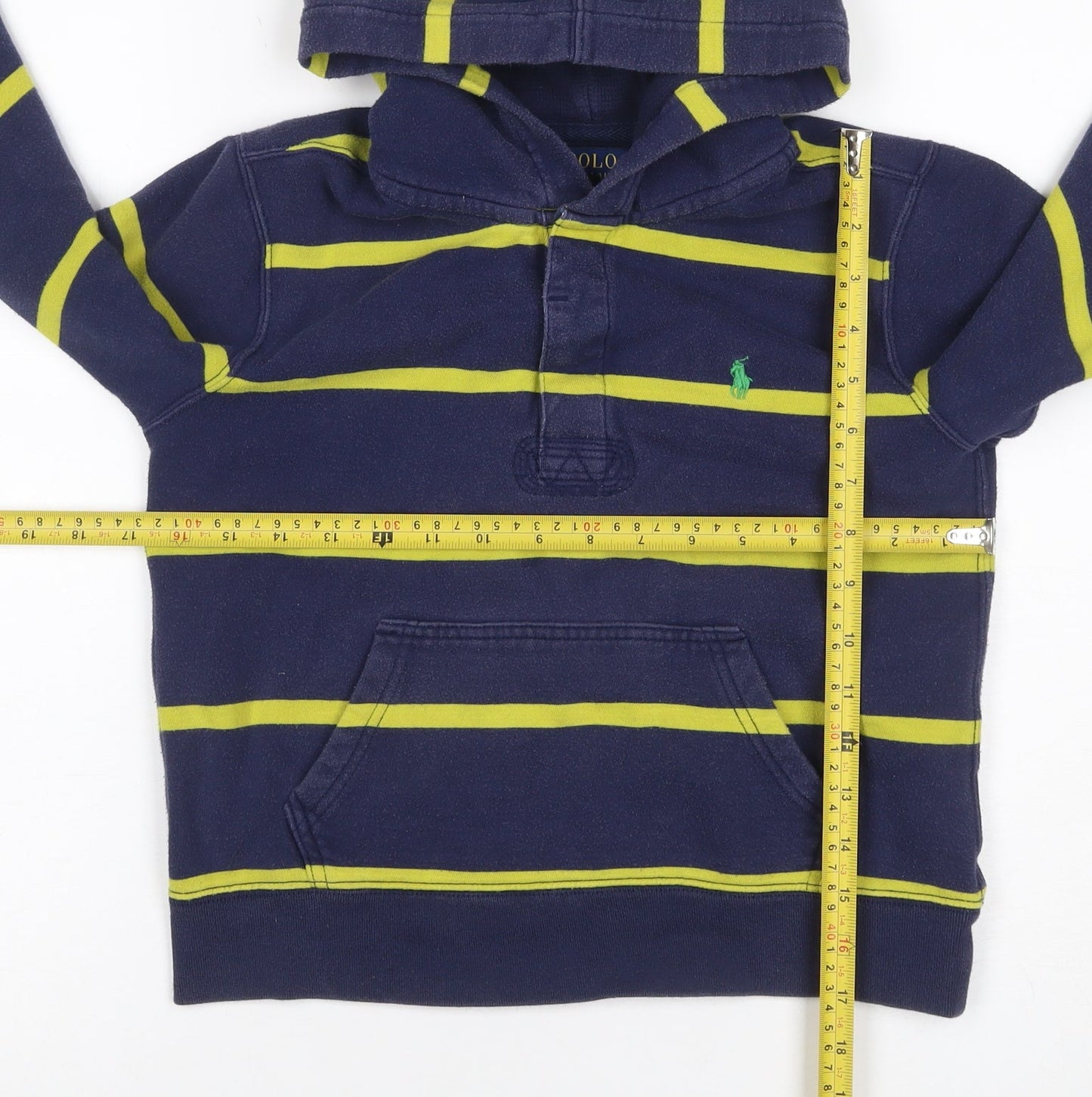 Polo Ralph Lauren Boys Blue Yellow Striped 1/4 Zip Hoodie M 10-12 Years