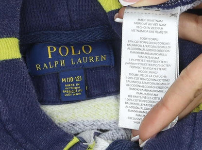 Polo Ralph Lauren Boys Blue Yellow Striped 1/4 Zip Hoodie M 10-12 Years