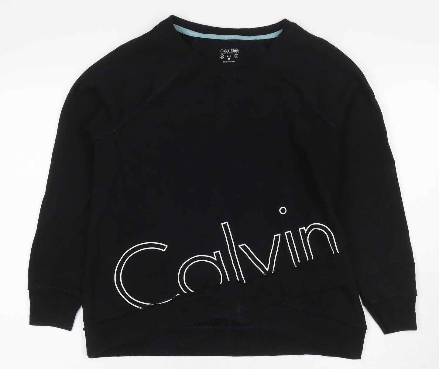 Calvin Klein Women Black M Logo Graphic Raglan Pullover Sweatshirt