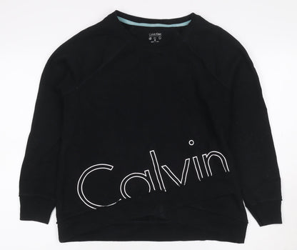 Calvin Klein Women Black M Logo Graphic Raglan Pullover Sweatshirt