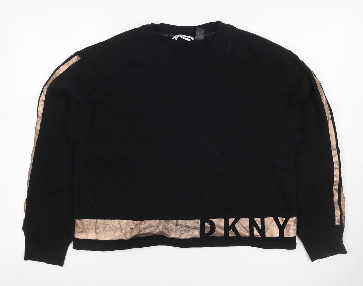 DKNY Sport Women Black Gold Logo Pullover Sweatshirt Size M