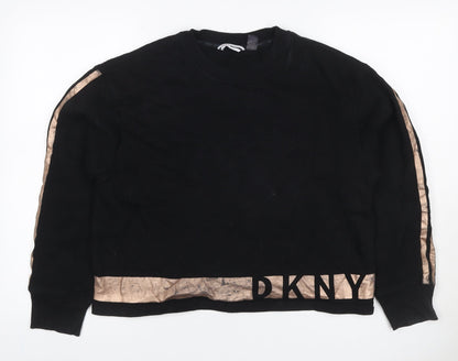 DKNY Sport Women Black Gold Logo Pullover Sweatshirt Size M