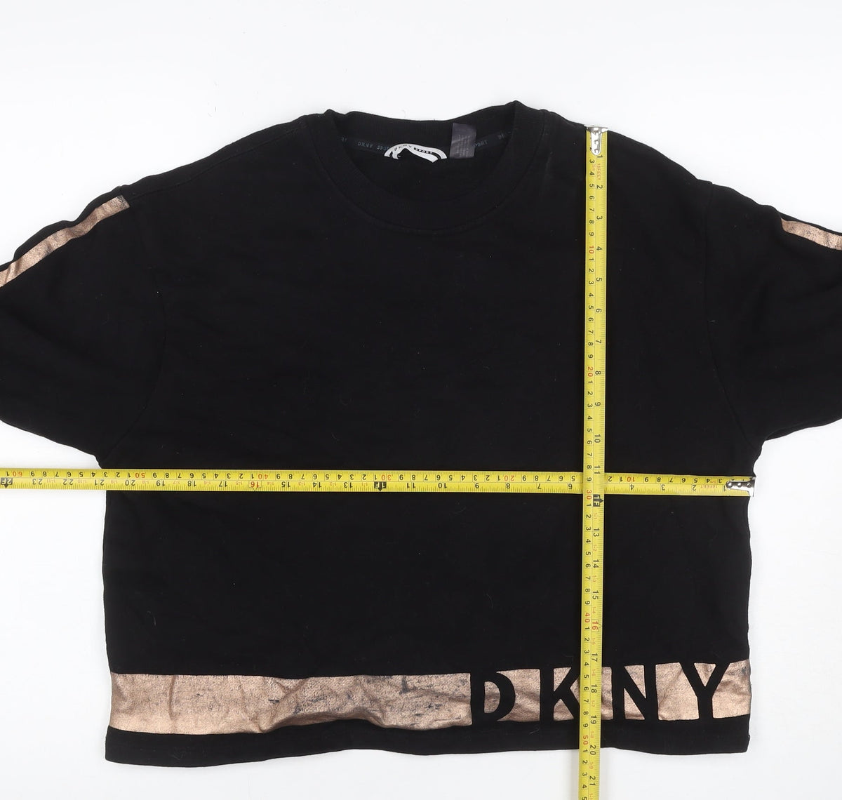 DKNY Sport Women Black Gold Logo Pullover Sweatshirt Size M
