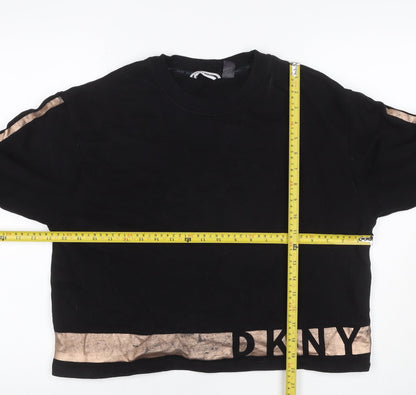 DKNY Sport Women Black Gold Logo Pullover Sweatshirt Size M