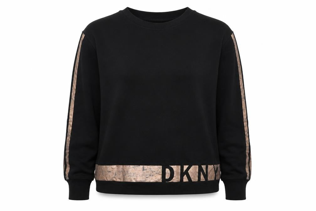 DKNY Sport Women Black Gold Logo Pullover Sweatshirt Size M