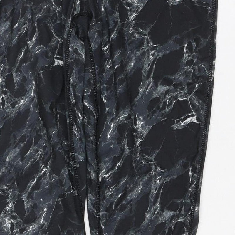 Elle Sport Women’s Black Marble Print Leggings UK 12 Gym Stretch