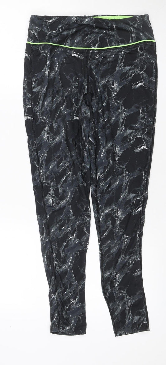 Elle Sport Women’s Black Marble Print Leggings UK 12 Gym Stretch