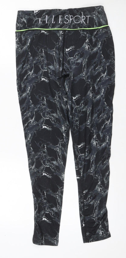 Elle Sport Women’s Black Marble Print Leggings UK 12 Gym Stretch