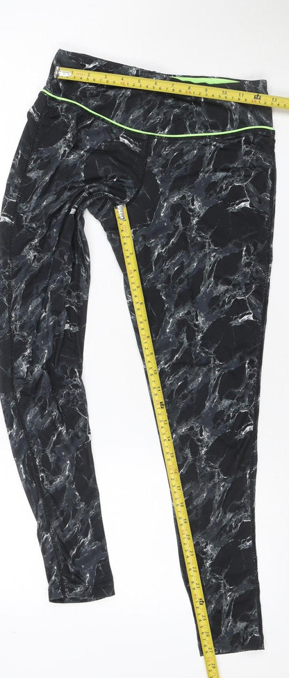 Elle Sport Women’s Black Marble Print Leggings UK 12 Gym Stretch