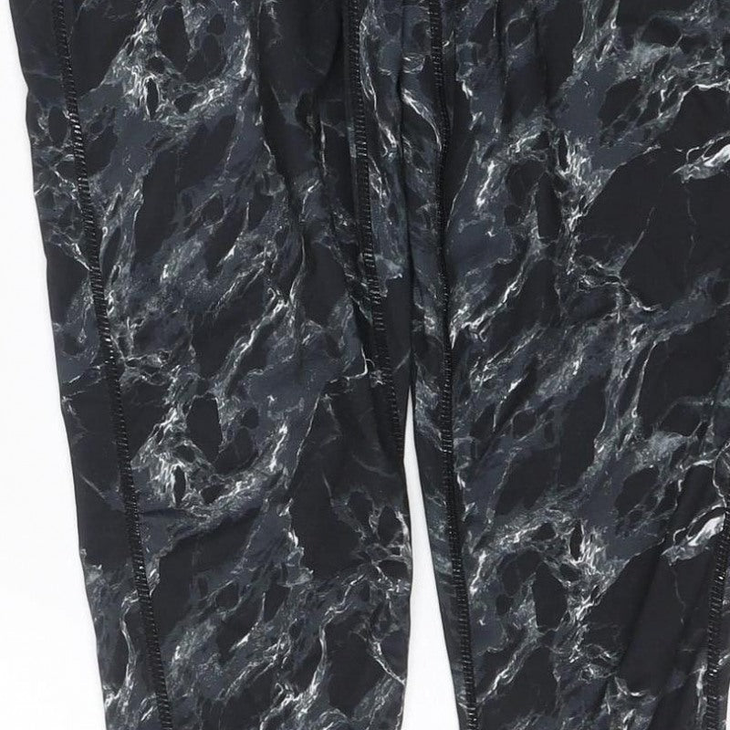 Elle Sport Women’s Black Marble Print Leggings UK 12 Gym Stretch
