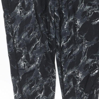 Elle Sport Women’s Black Marble Print Leggings UK 12 Gym Stretch