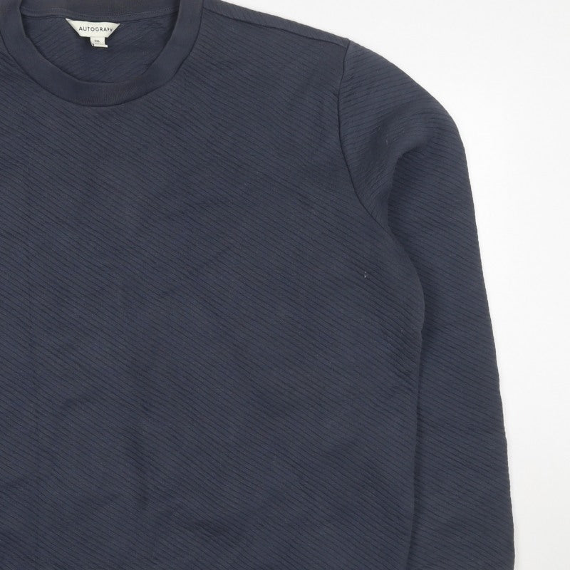 Marks & Spencer Autograph Men Blue 2XL Textured Stripe Crew Sweatshirt