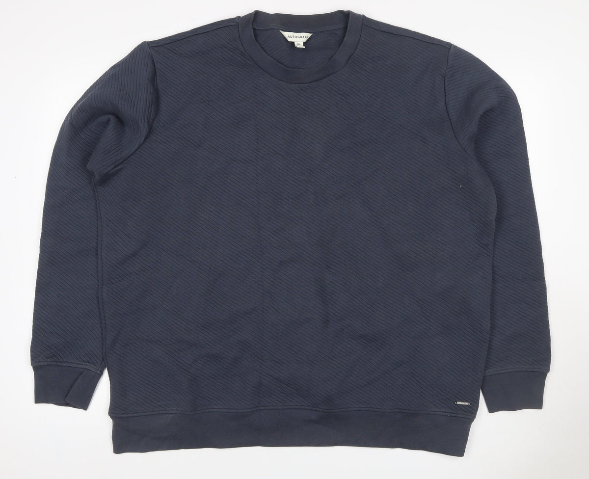 Marks & Spencer Autograph Men Blue 2XL Textured Stripe Crew Sweatshirt
