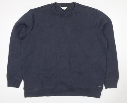 Marks & Spencer Autograph Men Blue 2XL Textured Stripe Crew Sweatshirt