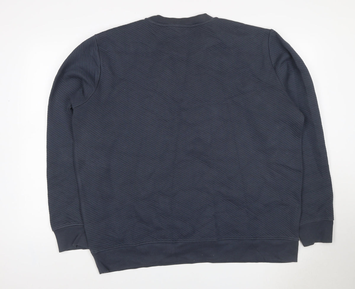 Marks & Spencer Autograph Men Blue 2XL Textured Stripe Crew Sweatshirt
