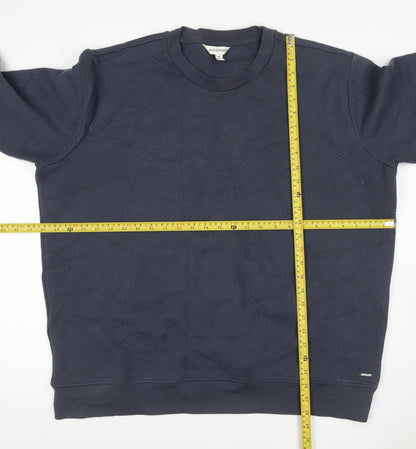 Marks & Spencer Autograph Men Blue 2XL Textured Stripe Crew Sweatshirt