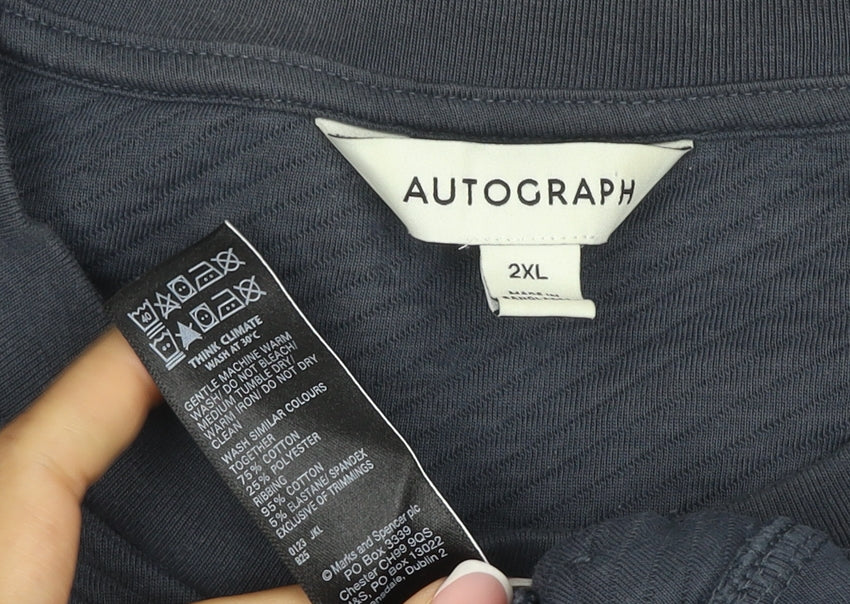 Marks & Spencer Autograph Men Blue 2XL Textured Stripe Crew Sweatshirt