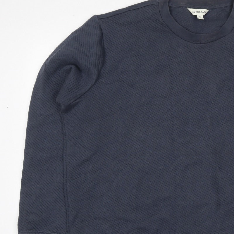 Marks & Spencer Autograph Men Blue 2XL Textured Stripe Crew Sweatshirt