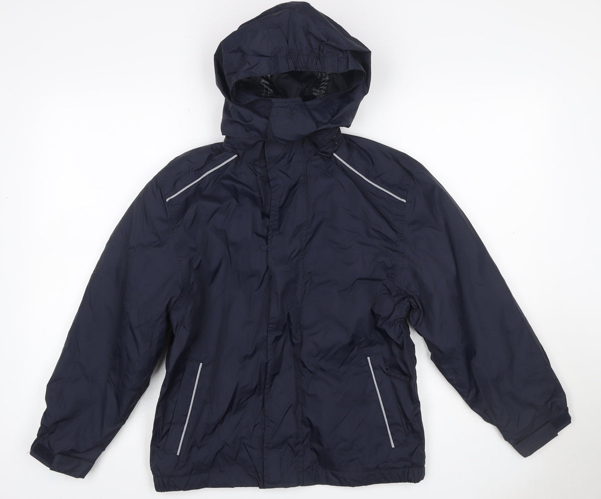 Poini Boys Blue 9-10 Years Hooded Rain Jacket Reflective Lined