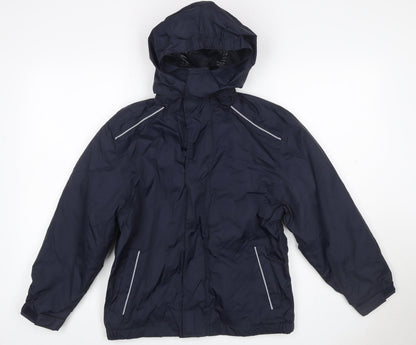 Poini Boys Blue 9-10 Years Hooded Rain Jacket Reflective Lined