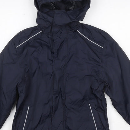 Poini Boys Blue 9-10 Years Hooded Rain Jacket Reflective Lined