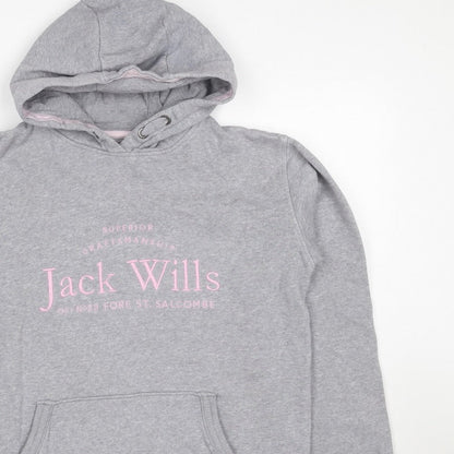 Jack Wills Girls Grey Pink Logo Pullover Hoodie 14-15 Years