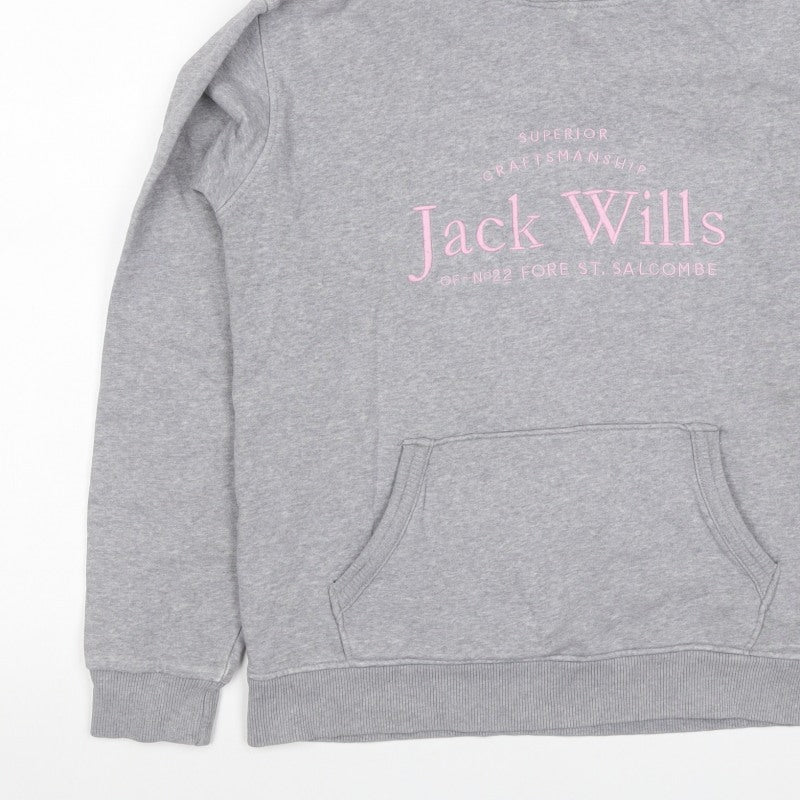 Jack Wills Girls Grey Pink Logo Pullover Hoodie 14-15 Years