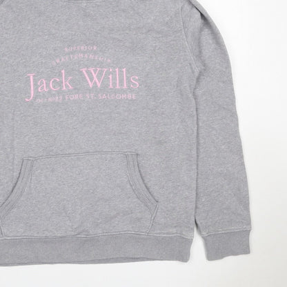 Jack Wills Girls Grey Pink Logo Pullover Hoodie 14-15 Years