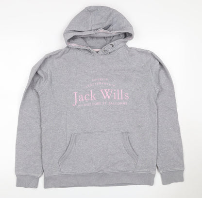 Jack Wills Girls Grey Pink Logo Pullover Hoodie 14-15 Years